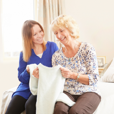 A carer talking with a care resident.